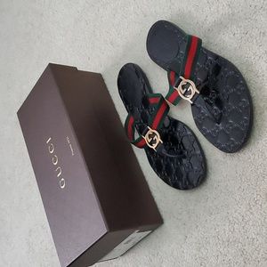 Gucci Authenic Leather  Flip Flop Sandals Thong Size 6.5/  36 1/2 with Box